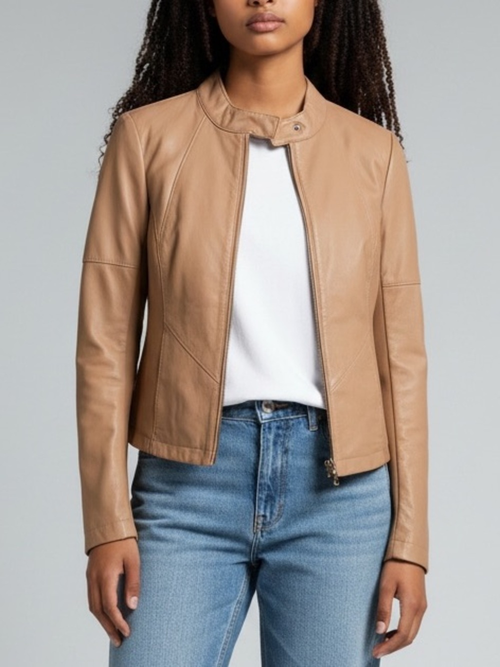 Patrizia Pepe leather moto jacket 42 tan